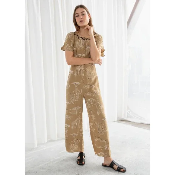 & OTHER STORIES safari print tan white jumpsuit size 0 - Picture 8 of 8